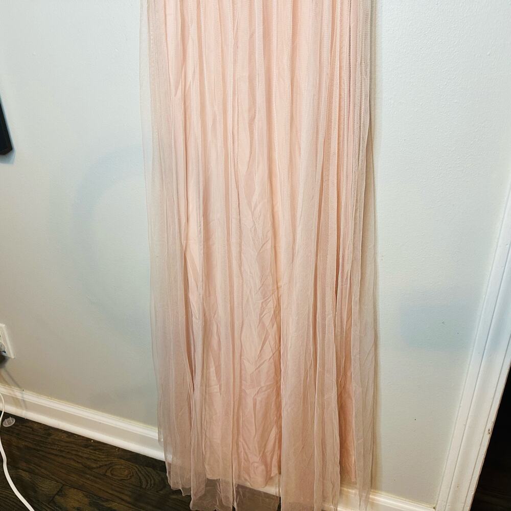 AMSALE Women's Blush Pink Sweetheart Neckline Wedding Chiffon Maxi Dress Size 2 - Picture 3 of 12